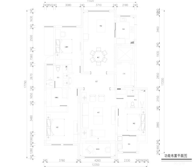 紫金城三居室样板房室内九游体育全套施工图