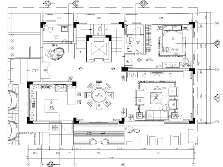 ​四居室中式风格别墅九游体育施工图+效果图