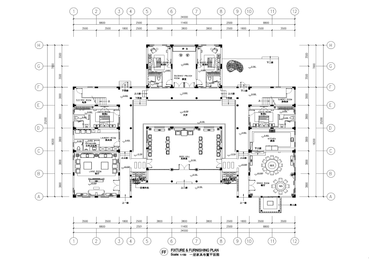 中式风格别墅室内九游体育施工图+效果图