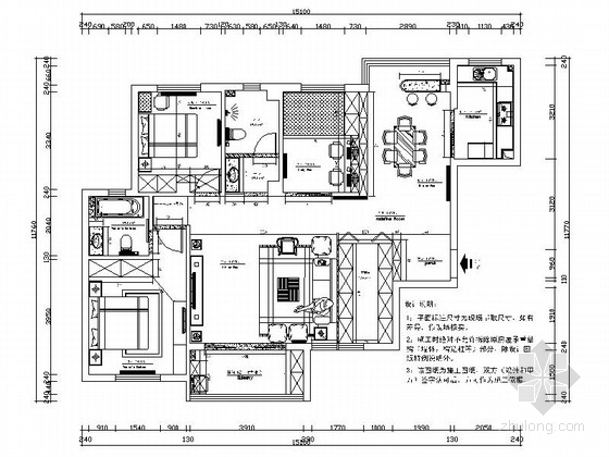 138㎡简欧风格三居室样板间CAD九游体育施工图（含效果）