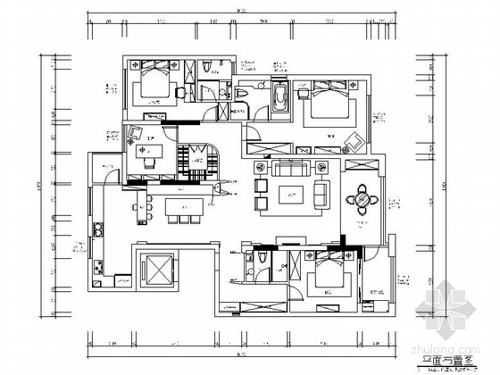 [南通]精品英式田园四居室样板间CAD九游体育施工图（含软装方案）