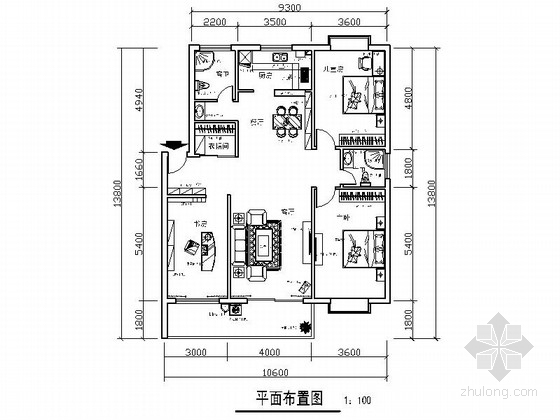 田园混搭风格三居室样板间室内九游体育施工图（含效果）