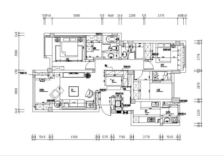 美式三居室家装设计施工图（含实景图）