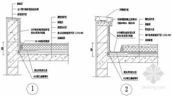 现浇混凝土屋面矮女儿墙施工构造图（柔性防水）