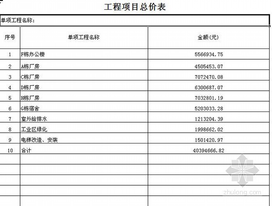 深圳某工业区九游体育改造工程清单报价书