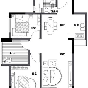 86平米二居室户型九游体育效果图