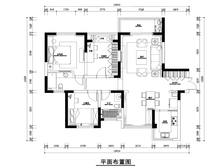 置地悦湖两居室样板房施工图+效果图