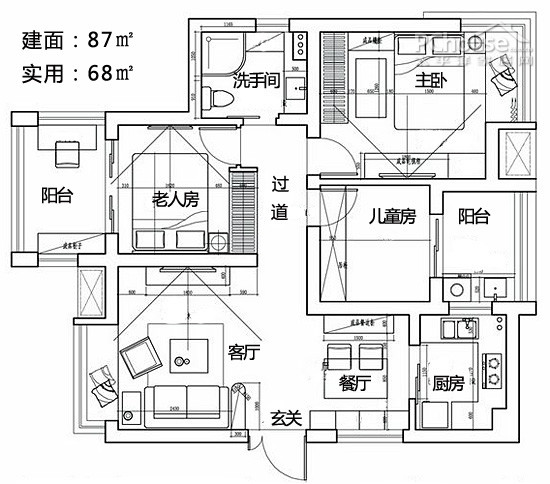 70小户型九游体育水电布置图_交换空间小户型九游体育案例 超小_40平方小户型九游体育阁楼图