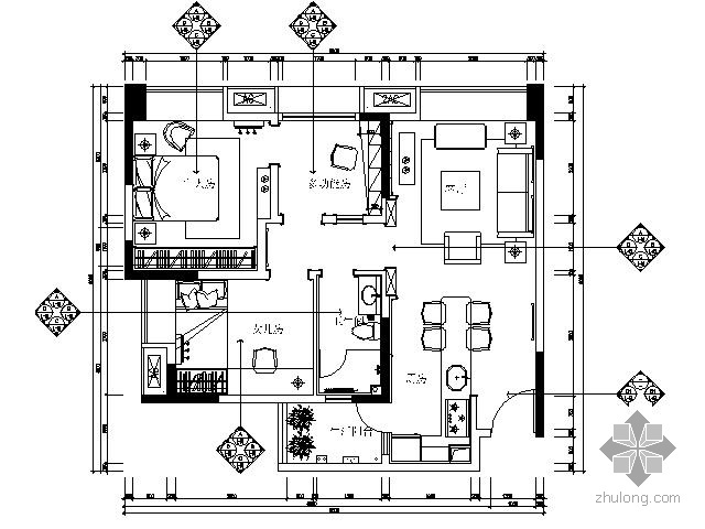 北欧风格小户型两居样板房施工图（含效果）