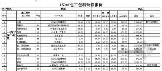 2012年九游体育清单报价(包工包料)