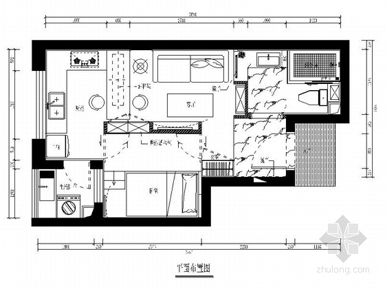 [福建]小户型一室一厅简约风格室内九游体育施工图（含效果）