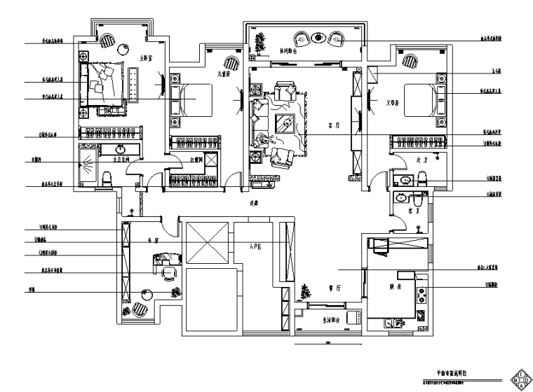 美式风格四居室住宅设计施工图（附效果图）