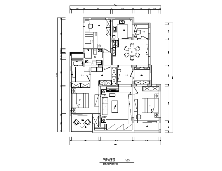 美式田园风四居室住宅设计施工图（附效果图）