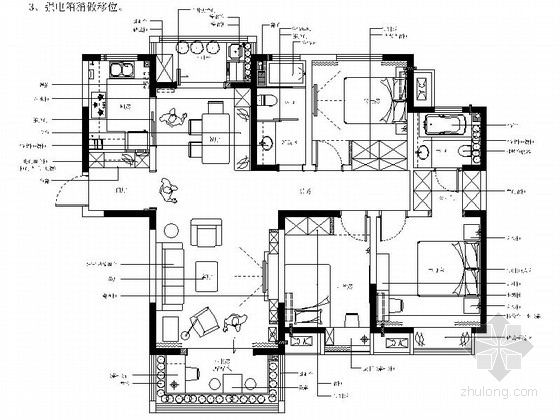 [河南]洋房小区简约现代风格三室两厅CAD九游体育施工图（含效果）