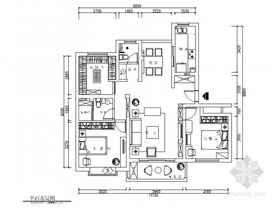 温馨现代简约三室两厅室内九游体育施工图（含效果）