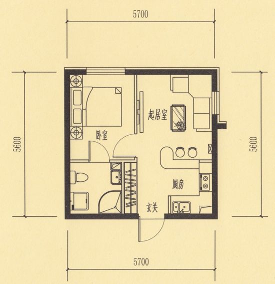 2室1厅1厨1卫64平九游体育效果图_100平3室1厅九游体育方案_40平一室一厅九游体育预算