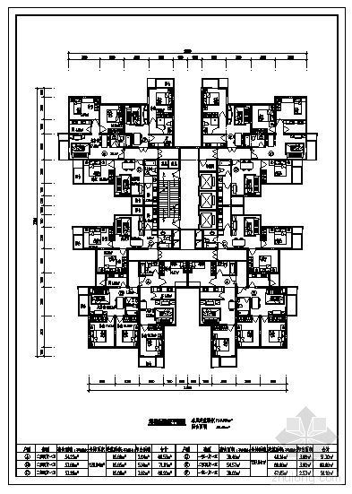 塔楼住宅建筑标准层平面图(720m2)