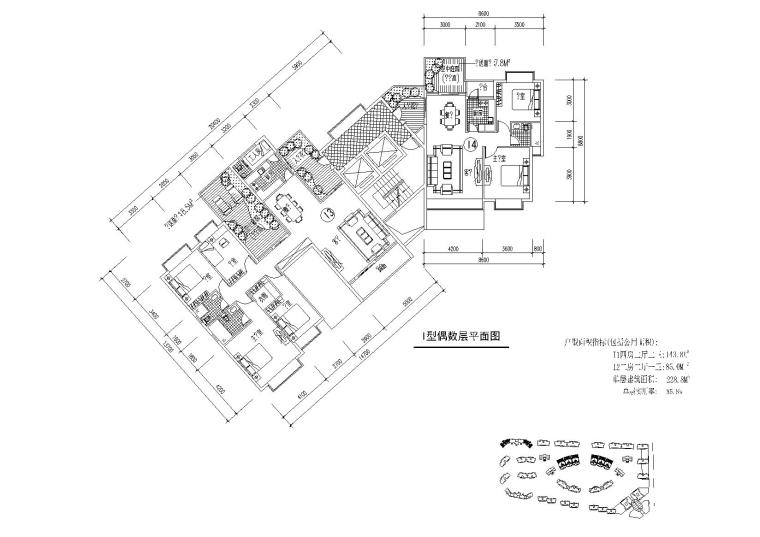 四房二厅二卫、二房二厅一卫户型平面图