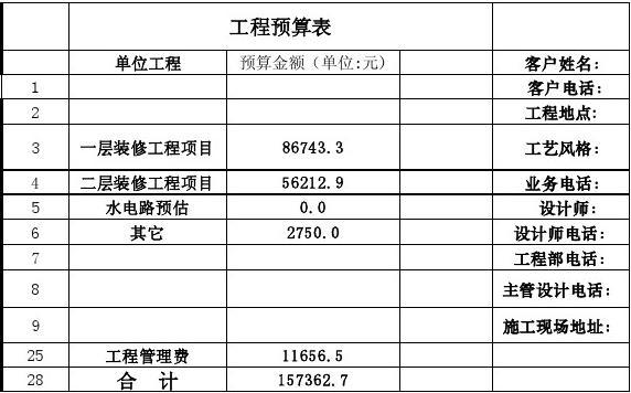 九游体育价格预算_工装九游体育价格预算表_九游体育价格预算90平方