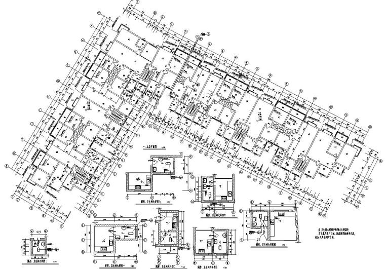 8层L型6单元每单元2户住宅楼设计图​