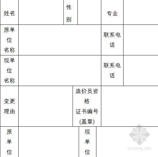 全国建设工程造价员变更申请表（跨省变更）