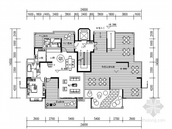 某七层错层花园洋房户型图(240/250平方米)