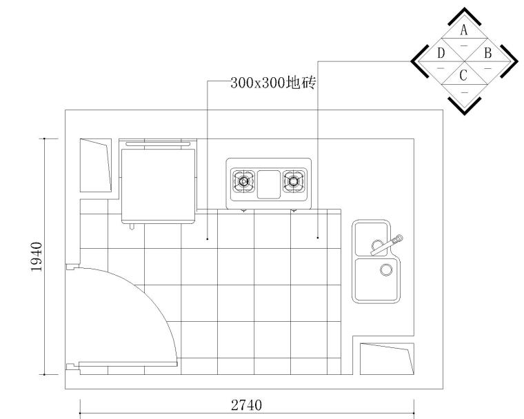 一整套L型厨房CAD施工图设计方案