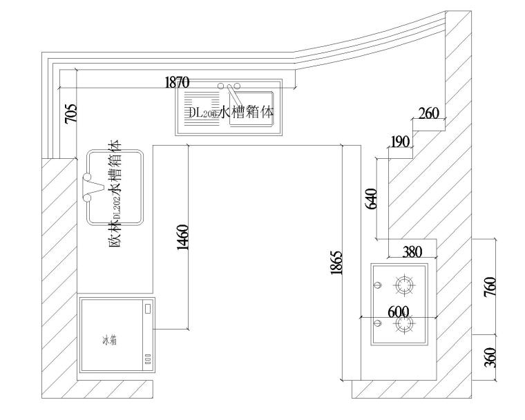 室内九游体育设计-U型厨房CAD施工图纸