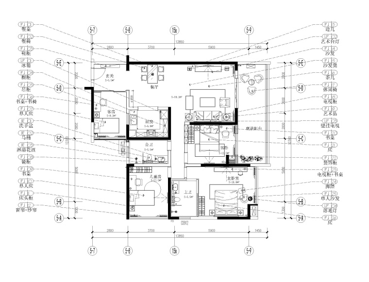 深圳148.5㎡样板房室内九游体育施工图+效果图