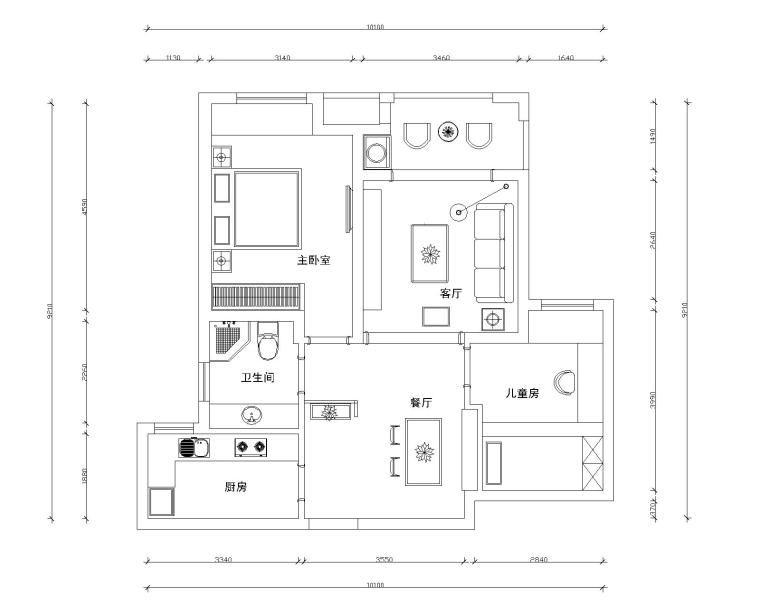 盛世孔雀城两居室样板房室内九游体育全套施工图