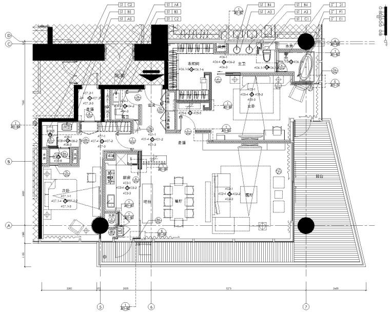 [李玮珉]深圳湾一号-豪华两居室样板间室内九游体育设计施工图（CAD）