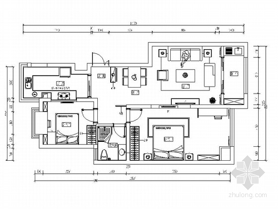 [杭州]两室两厅温馨小户型室内九游体育施工图（含效果图）