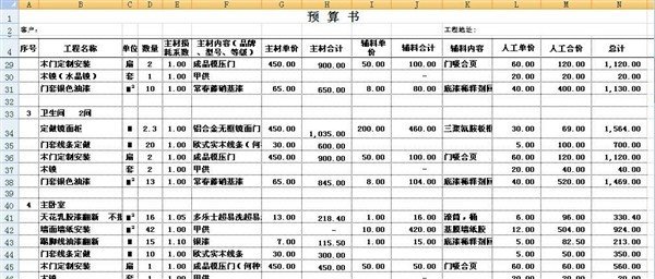 九游体育报价预算_大二手房房九游体育预算表_九游体育材料清单及预算