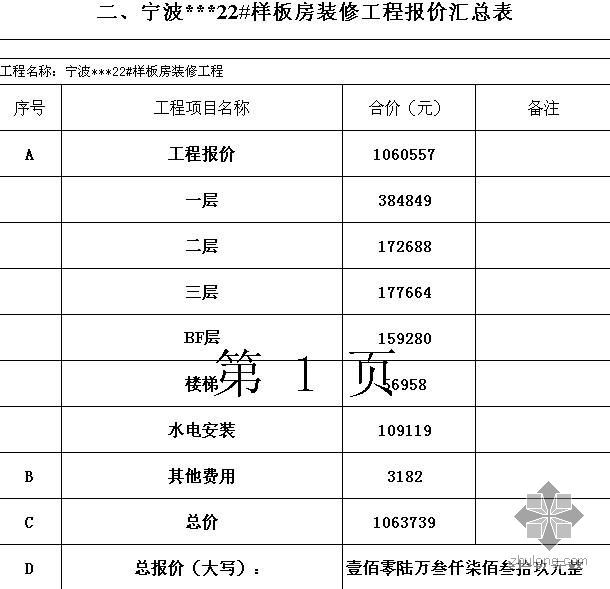 宁波某豪华别墅样板房九游体育工程报价书