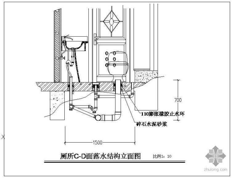 某大厅形象墙（立体）、吊顶龙骨结构（立体）、厕所立面（给排）、石材电梯门套（立体）结构节点构造详图