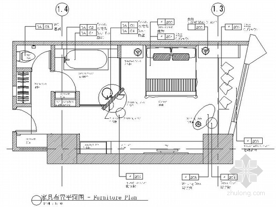 [上海]时尚豪华酒店样板房室内设计CAD施工图