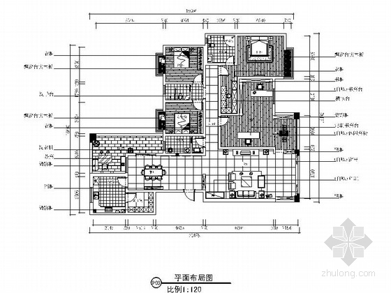 [长沙]现代中式风格四居室住宅九游体育CAD施工图（含效果图）