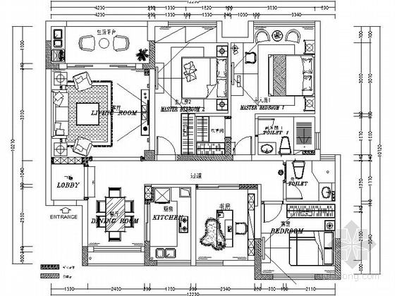 [绍兴]欧式风格三居室住宅九游体育CAD施工图（含效果图）