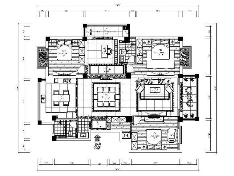 轻中式风格三居室设计施工图（含效果图）