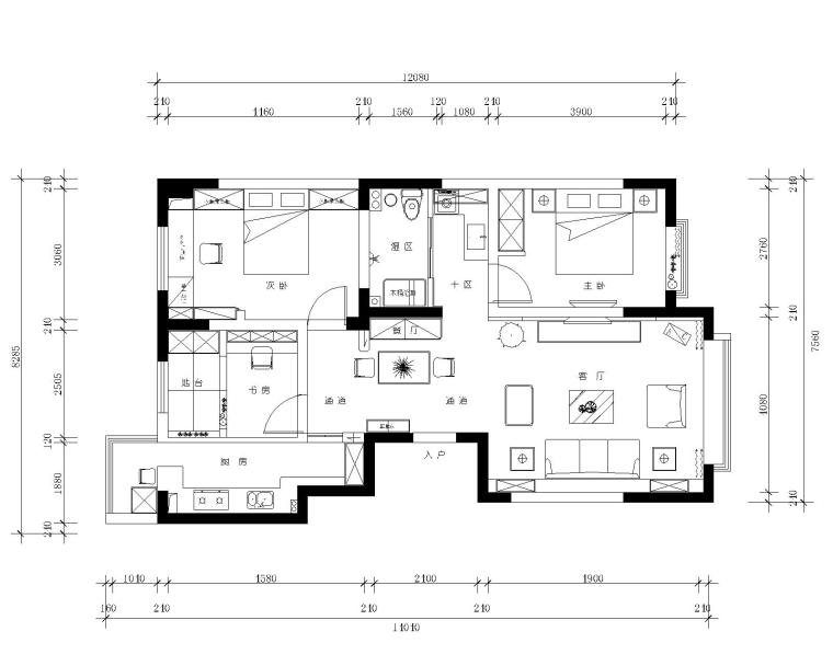 [福建]96平米小型地中海风格三居室施工图设计（附效果图）