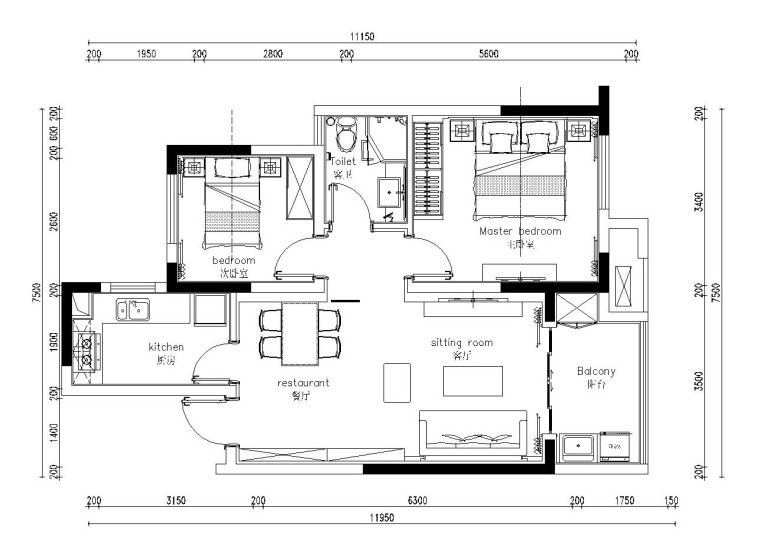 85平米现代简约风格小户型九游体育施工图（附效果图）