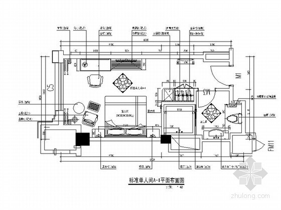 酒店标准单人间室内施工图