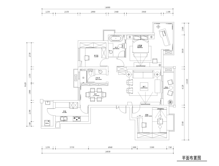 常熟130平三居室住宅九游体育施工图+效果图