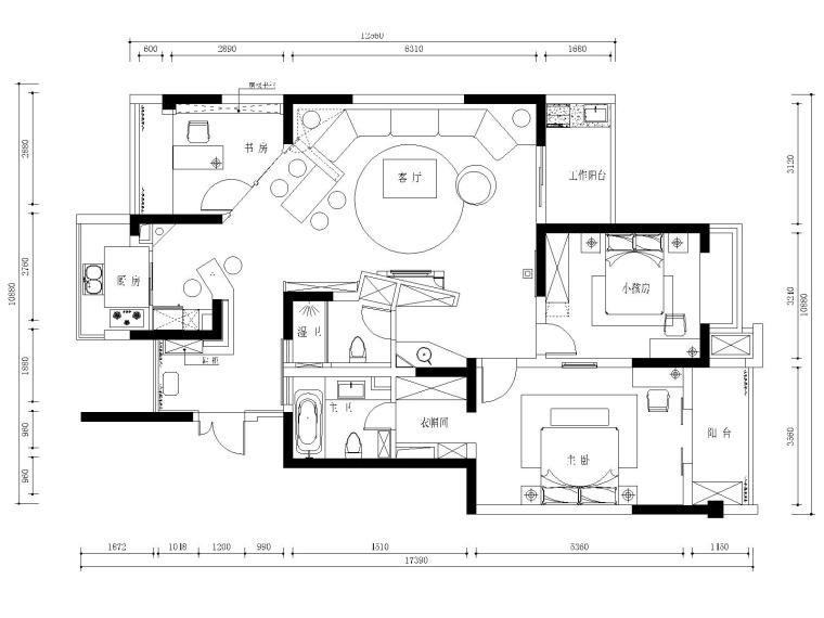 苏州130平两居室公寓九游体育施工图+效果图