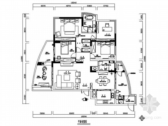 [湖南]温馨现代130平四居室室内九游体育施工图