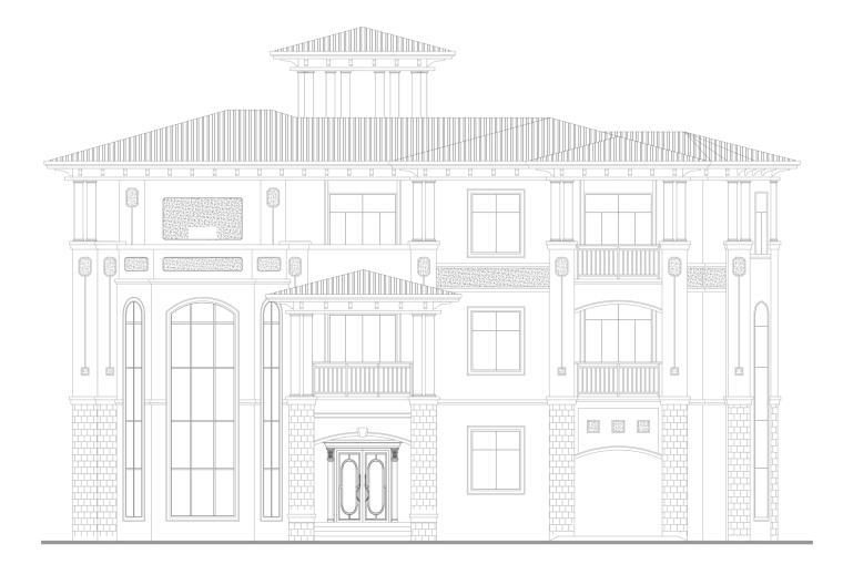 欧式三层坡屋顶独栋别墅庭院建筑施工图