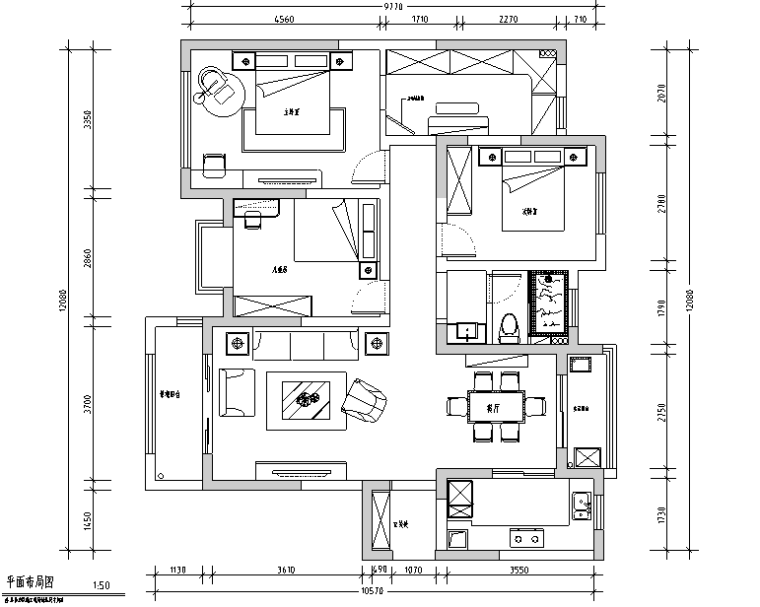 [江苏]美式简约128平米住宅设计施工图（附效果图）