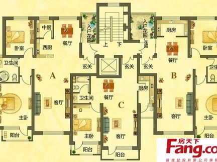 南京天润城16街北区2梯5户户型图_一梯三户楼房东门九游体育效果图_中间户九游体育效果图片