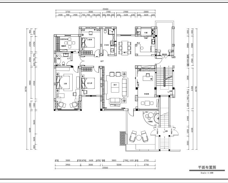 新中式风格四室两厅两卫施工图设计（附3D模型+效果图）