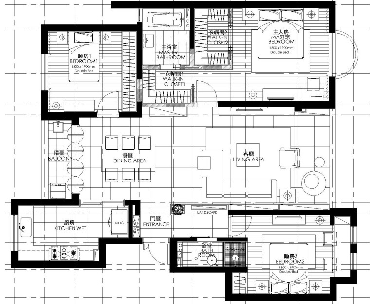 [福建]现代简约风格三室两厅室内九游体育施工图设计（附效果图）